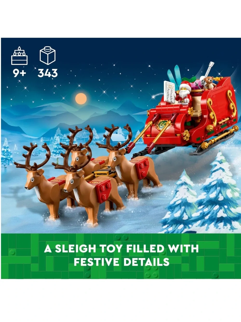 LEGO Santa's Sleigh Christmas Toy Set with Reindeer & Santa Figurine 40499